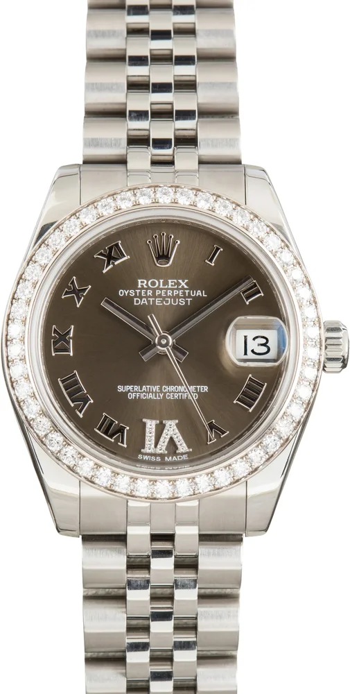 Pre-Owned Rolex Datejust 31 178384 Brown Diamond Dial Diamond Bezel Stainless Steel