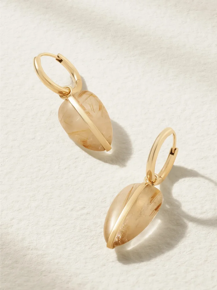 Pebble 14-karat recycled gold quartz hoop earrings