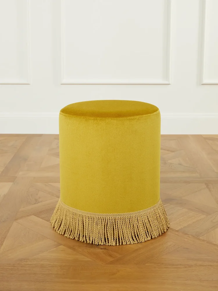 Fringed velvet pouf