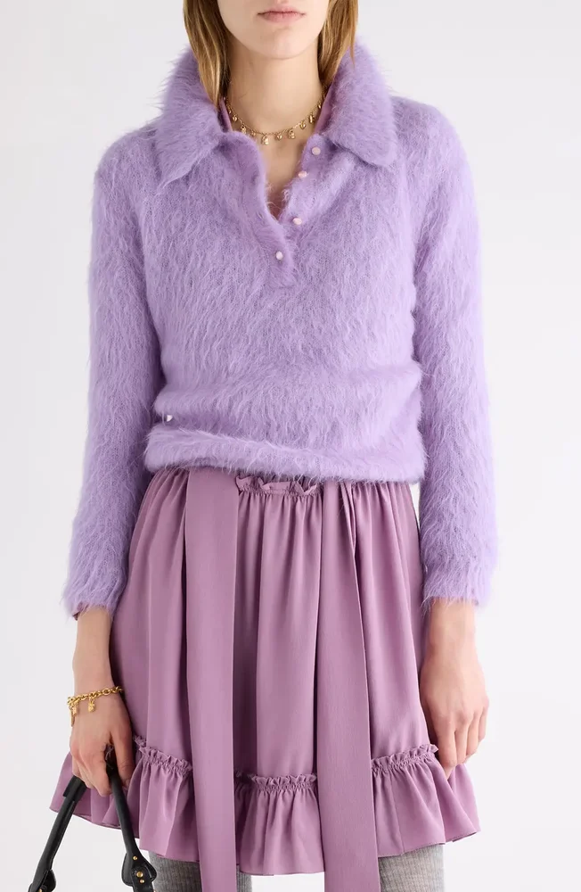 Brushed Alpaca Blend Polo Sweater