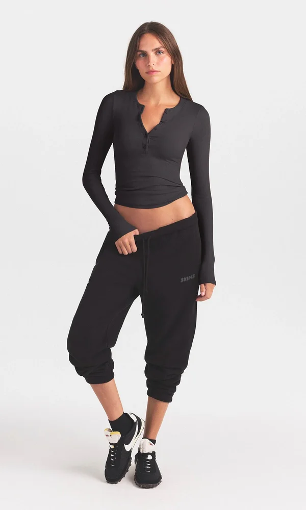 COTTON RIB Henley Long Sleeve T-Shirt