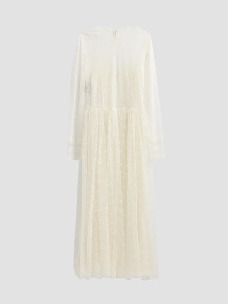 Polka Dot-Embroidered Tulle Midi Dress
