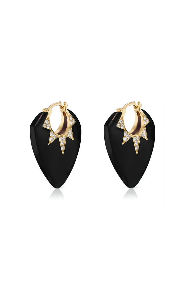 Stone Guitar Pick 18K Yellow Gold Multi-Stone Earrings