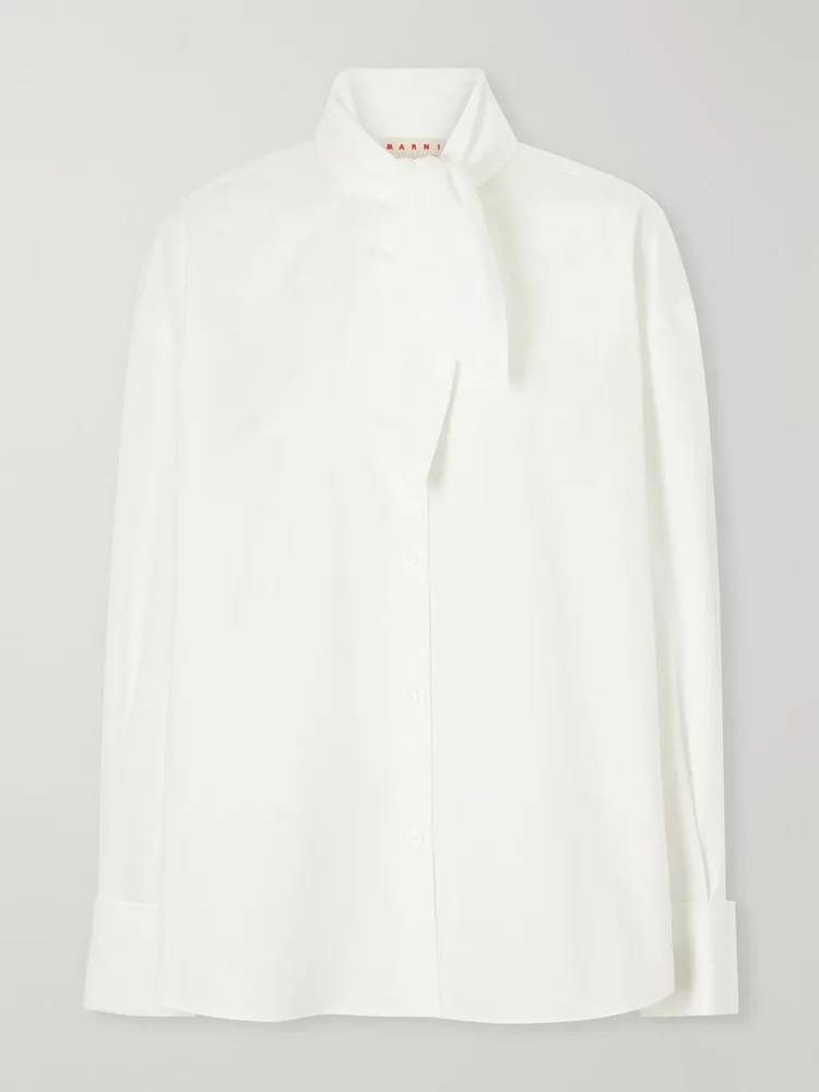 Scarf-detailed cotton-poplin shirt