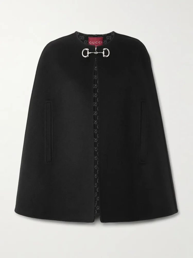 Horsebit-embellished wool and silk-blend cape