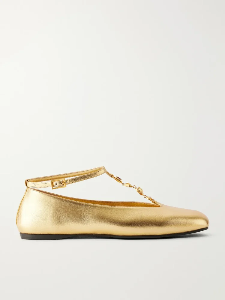 Bulla Ruby embellished metallic leather ballet flats