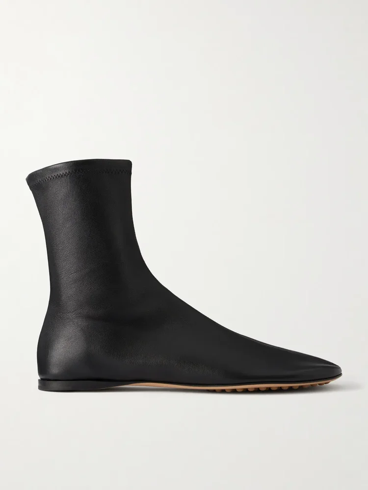 cherry leather ankle boots