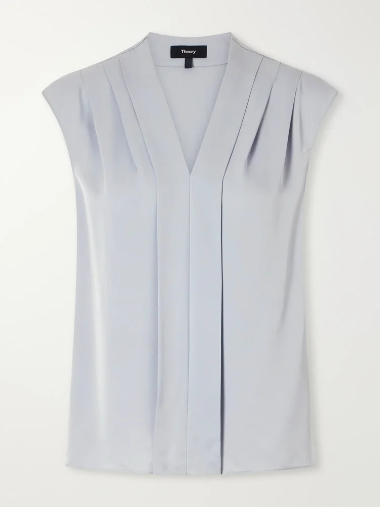 Pleated silk-satin blouse