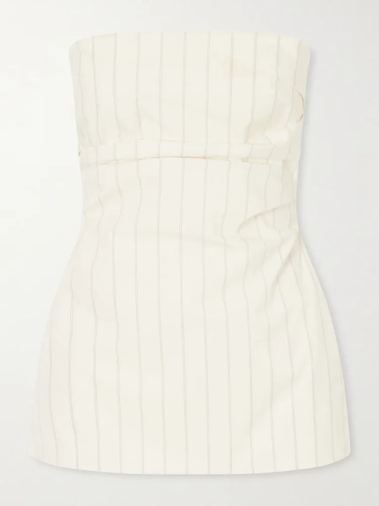 Strapless pinstriped cotton-blend poplin top