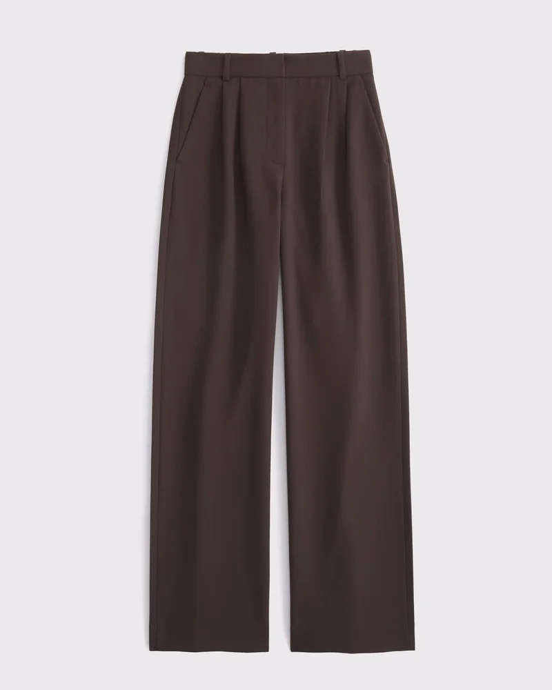 A&F Sloane Tailored Wide Leg Pant, Dark Coffee