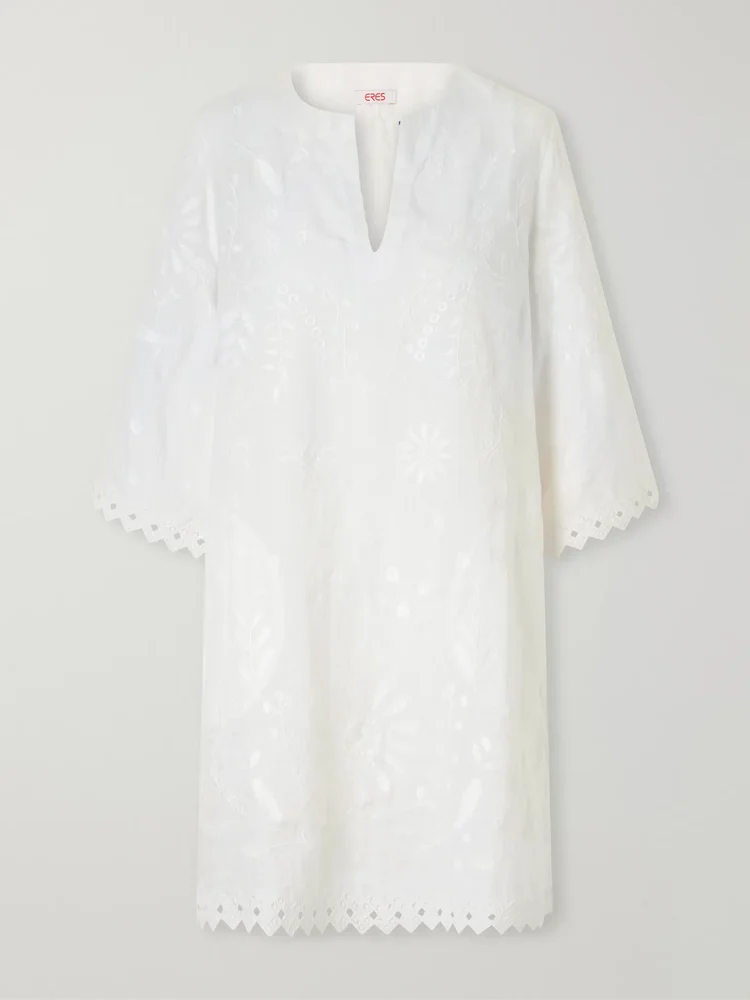 Aigue-Marine embroidered linen kaftan