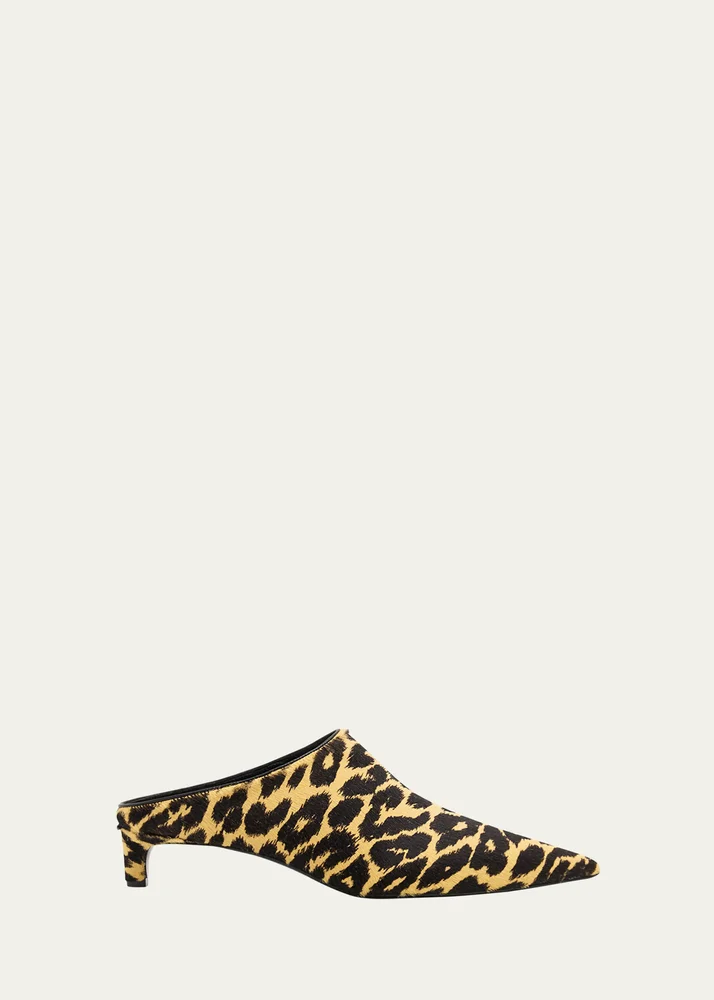 Leopard Calf Hair Kitten-Heel Mules