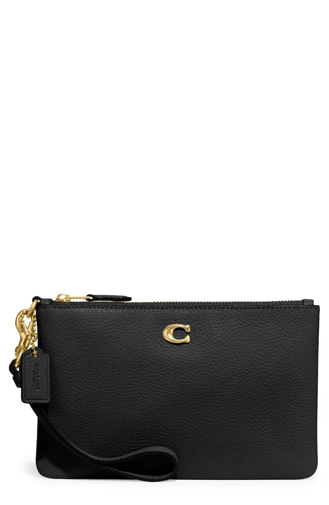 Small Polished Pebbled Leather Wristlet