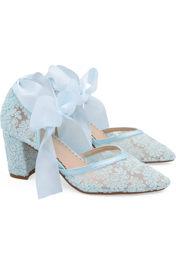 Abby Lace Block Heel with Satin Ankle Tie