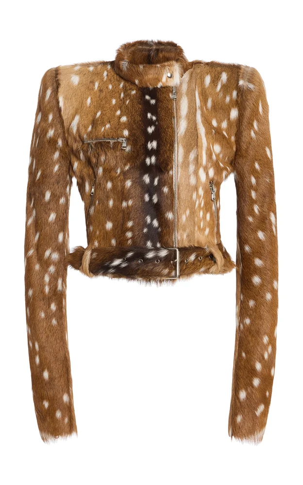 Calf Hair Cropped Moto Jacket