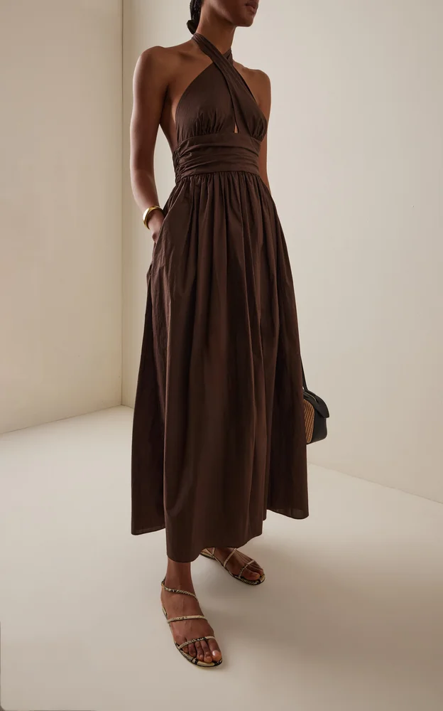Cotton Keyhole Midi Halter Dress
