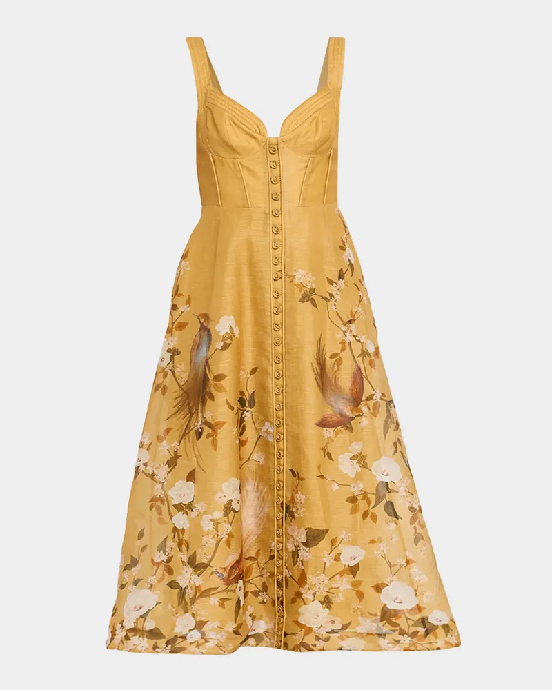 Momentum Printed Linen Corded Midi Dress