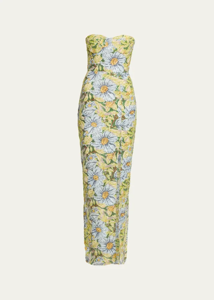 Veronica Strapless Floral Sequin Column Gown