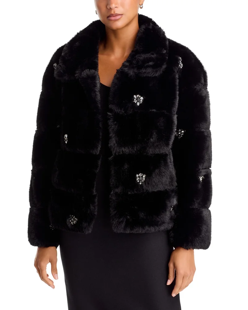 Embellished Faux Fur Coat - Exclusive
