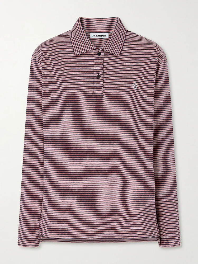 Logo-embroidered striped cotton-jersey polo shirt
