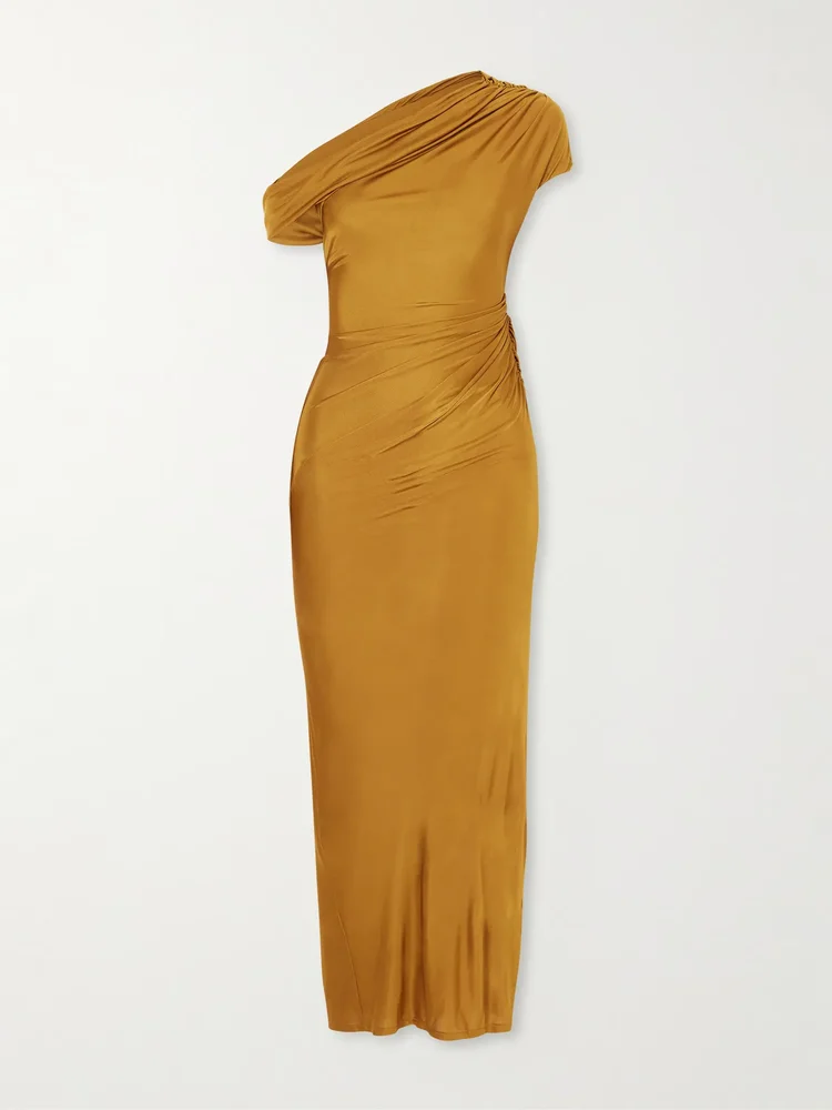 Off-the-shoulder draped satin-jersey maxi dress