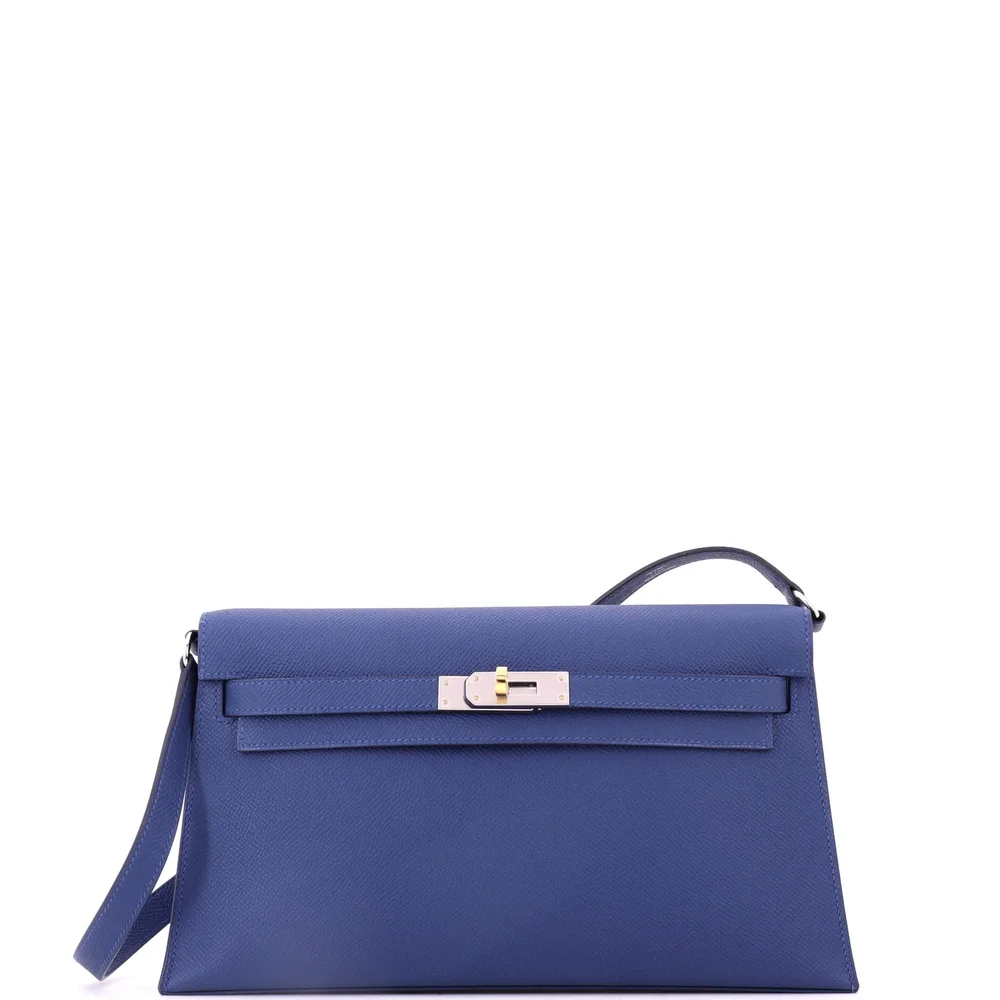 Pre-Owned Kelly Elan Shoulder Bag Blue Epsom