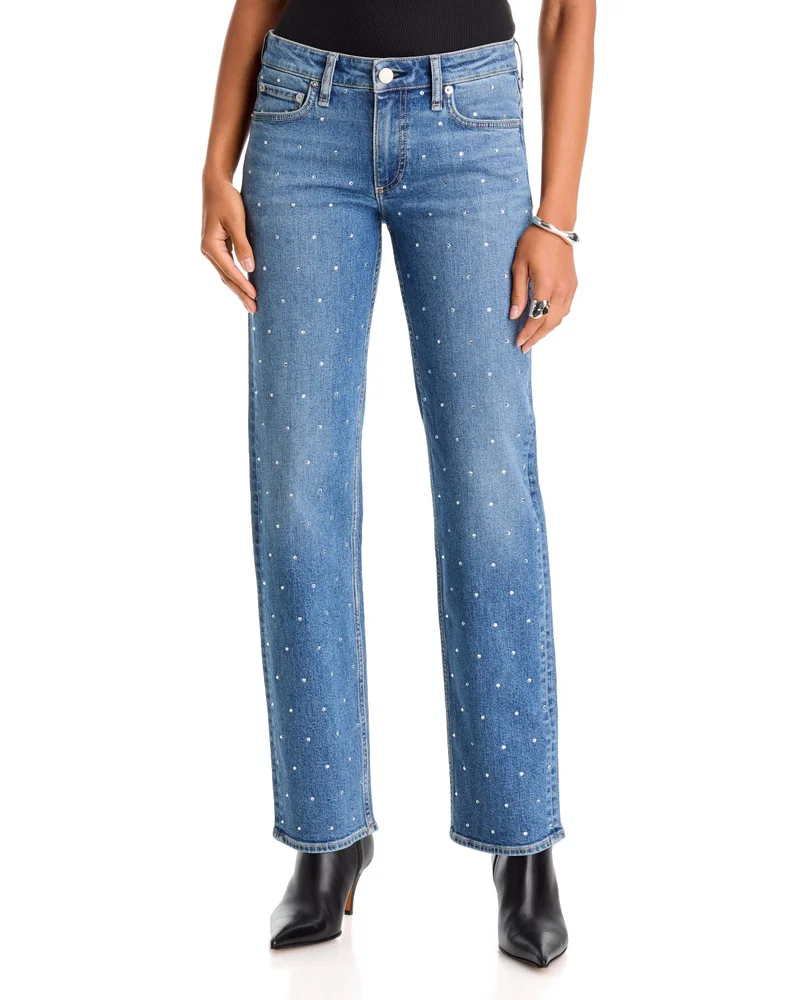 Harlow Mid Rise Embellished Slim Straight Jeans in Milljewel