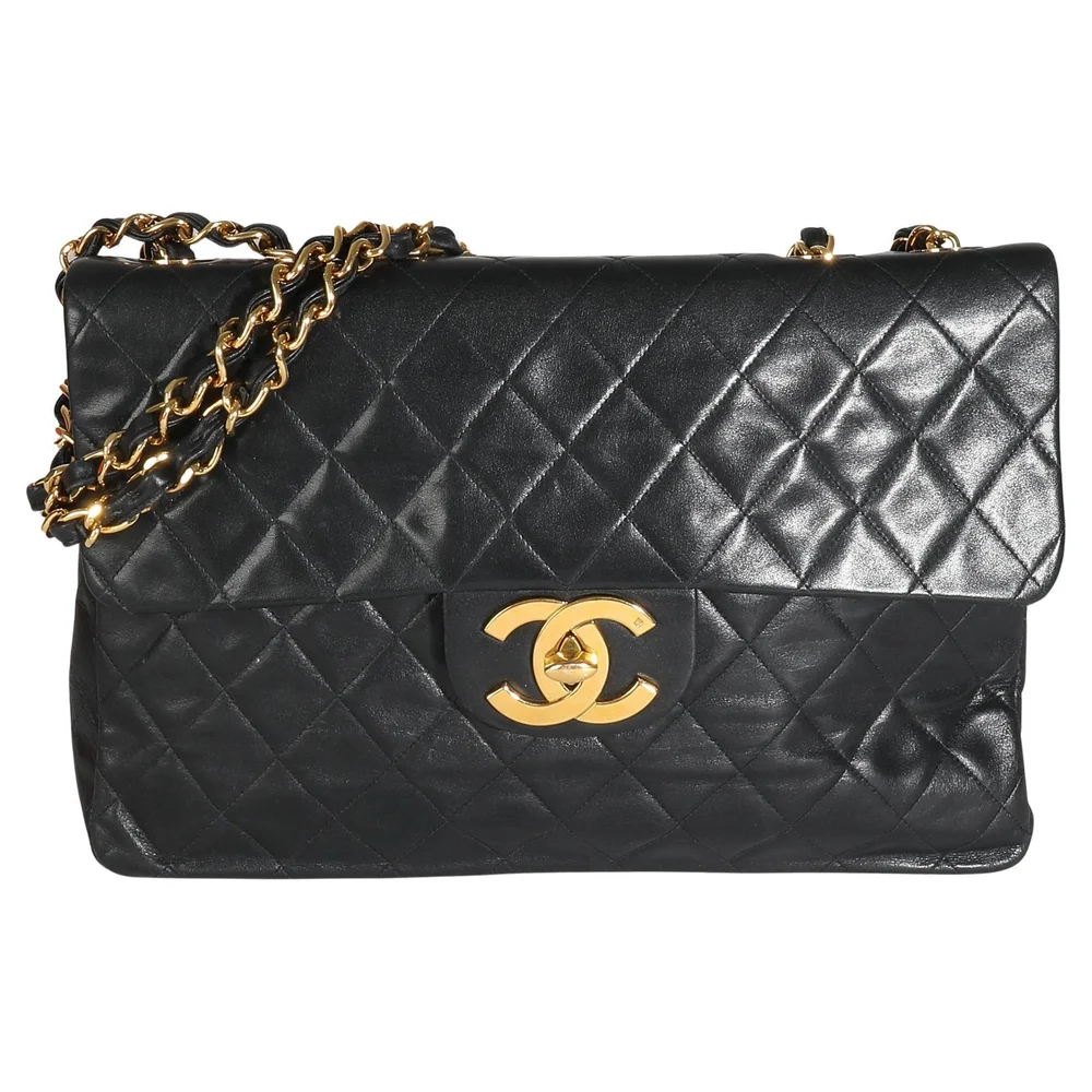 Pre-Owned Vintage 24K Black Quilted Lambskin Maxi XL Flap Bag