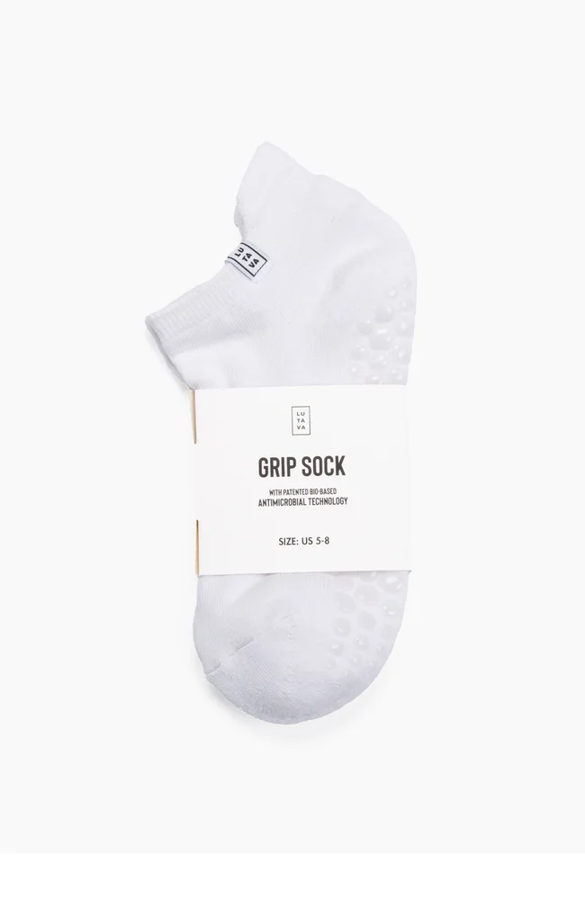 Antimicrobial Grip Sock White Ankle with Clear Grip