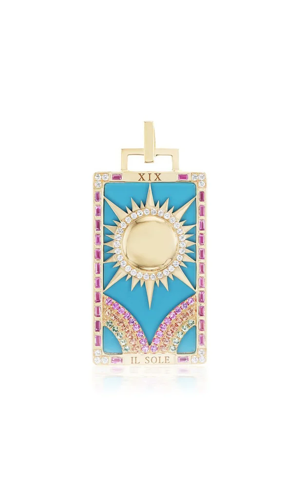 Il Sole Piccola 18K Yellow Gold Multi-Stone Tarot Card Pendant