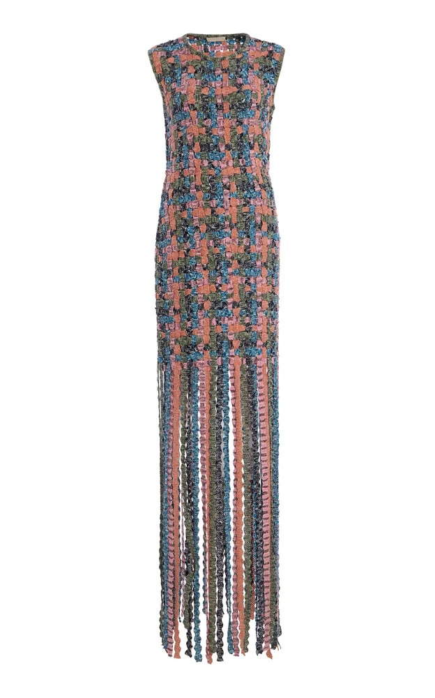 Alexis Fringed Macramé Cotton Knit Dress