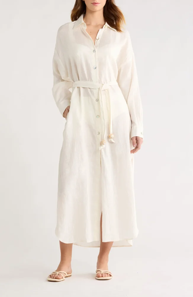 Long Sleeve Linen Maxi Shirtdress