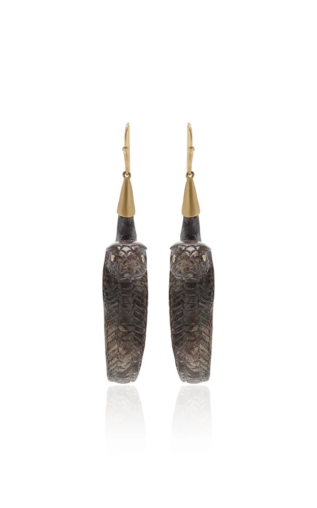 Marblewood Cobras with Diamond Eyes Earrings