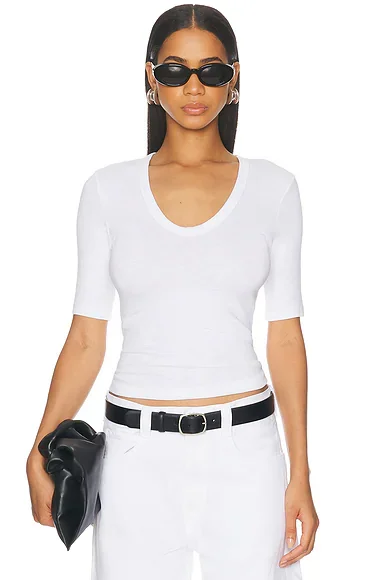Textured Rib Half Sleeve U Neck Top