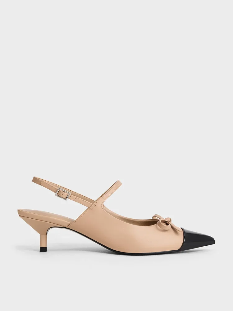 Cap-Toe Slingback Kitten Heels