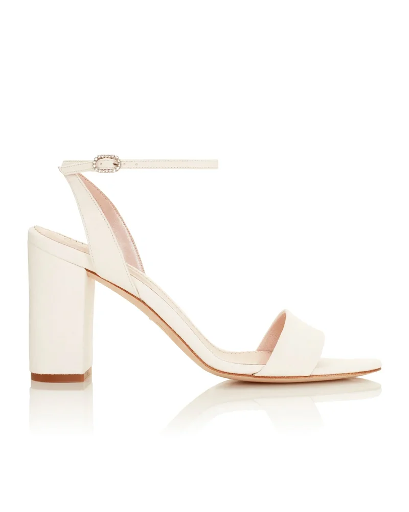 Stella Ivory Suede Mid Block Heel Sandal