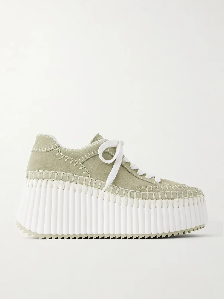 nama patchwork suede trimmed leather platform sneakers