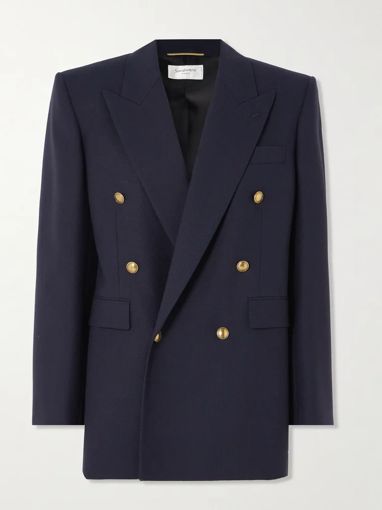 Oversized double-breasted grain de poudre wool blazer
