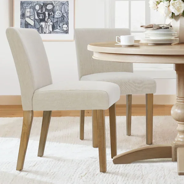 18.5-inch Seat Height Linen Blend Upholstered Solid Wood Legs Dining Chairs (Set of 2)