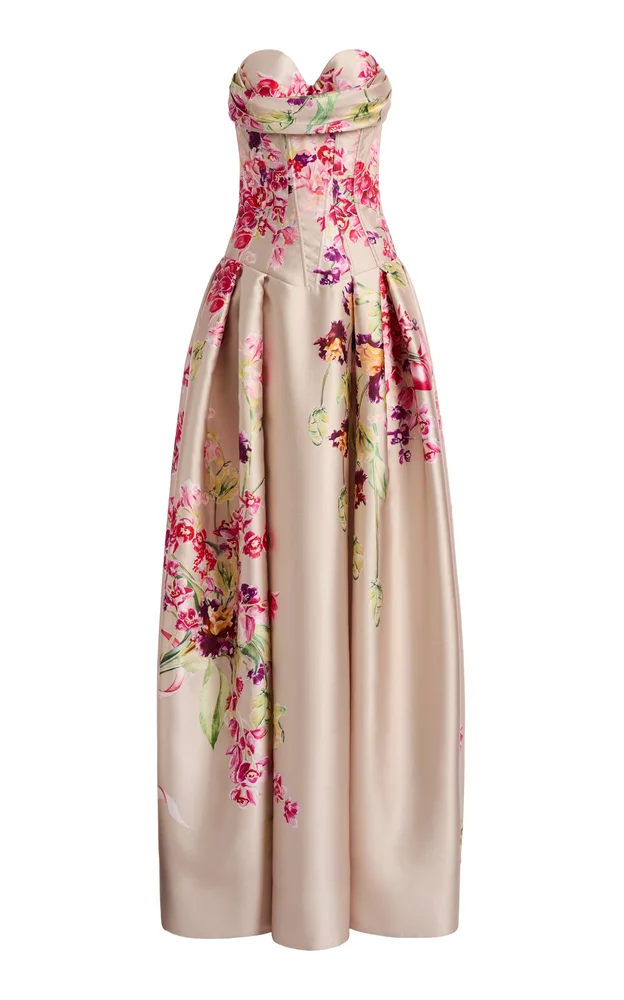 Mikado Bouquet Silk-Blend Maxi Dress