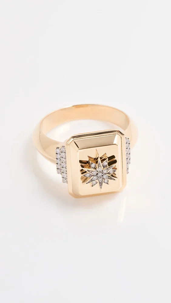 18k Yellow Gold Victorian Star Signet Diamond Ring