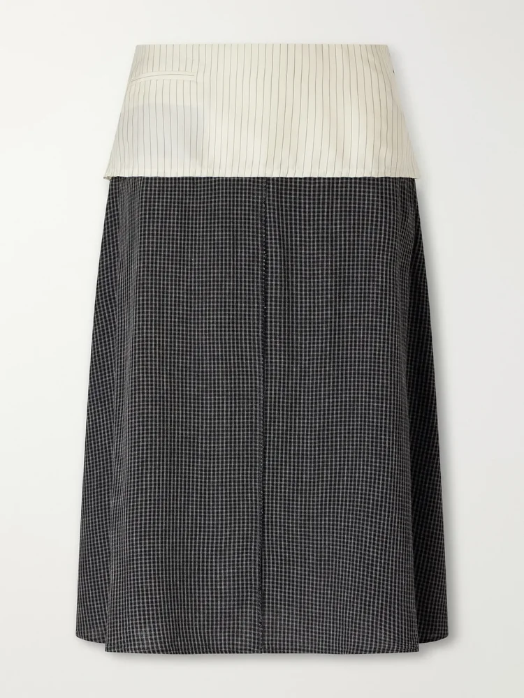 Committee pinstriped checked seersucker midi skirt