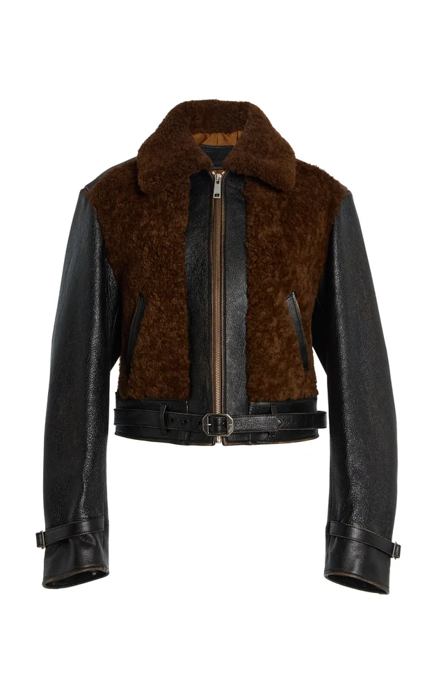 Shearling-Trimmed Leather Jacket