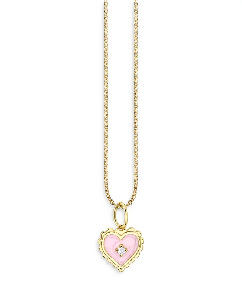 14K Yellow Gold Diamond Accent Pink Enamel Heart Pendant Necklace, 18"