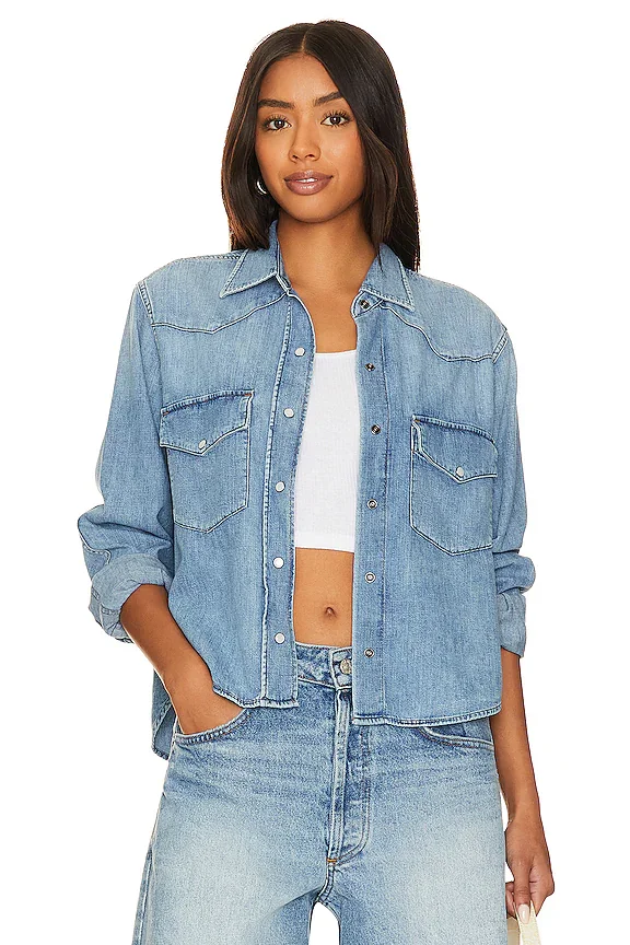 Cropped Western Shirt in Carolina Blue