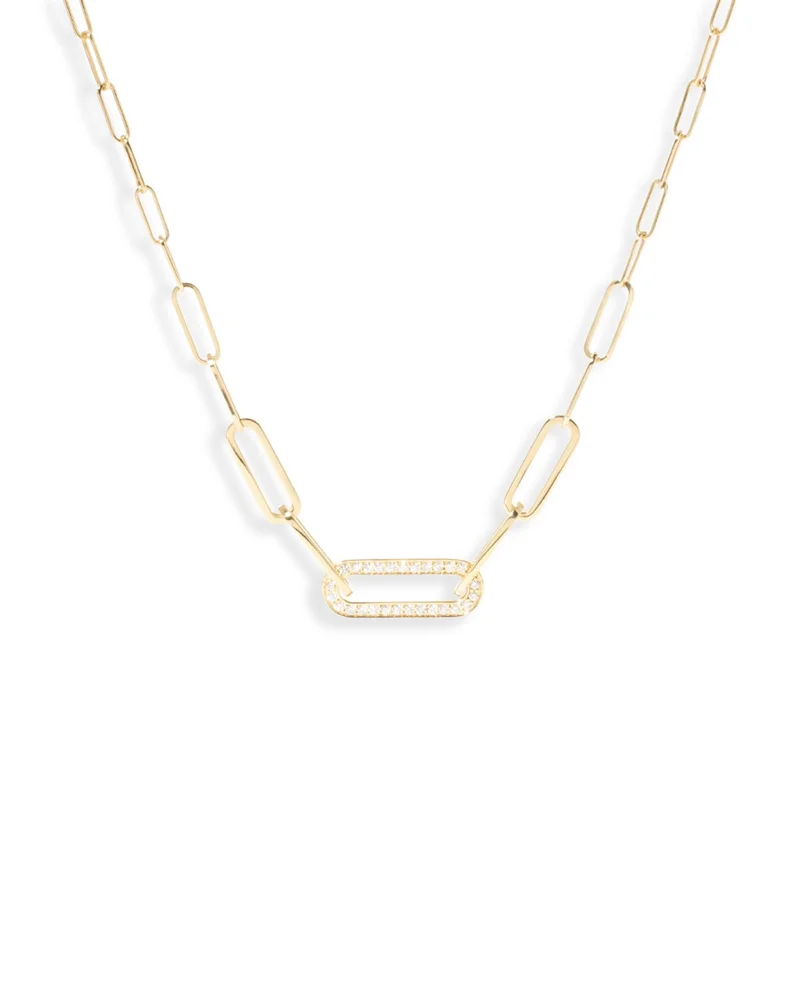 18K Yellow Gold Maillon Diamond Pavé Link Pendant Necklace, 16.93"