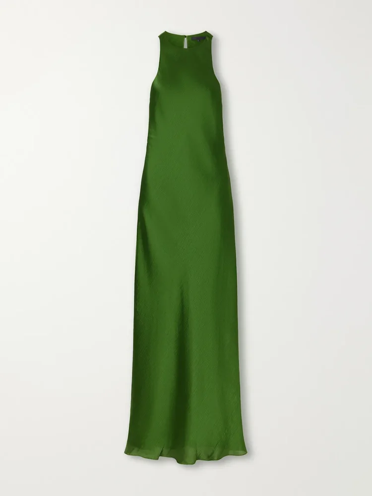 Plissé-satin maxi dress