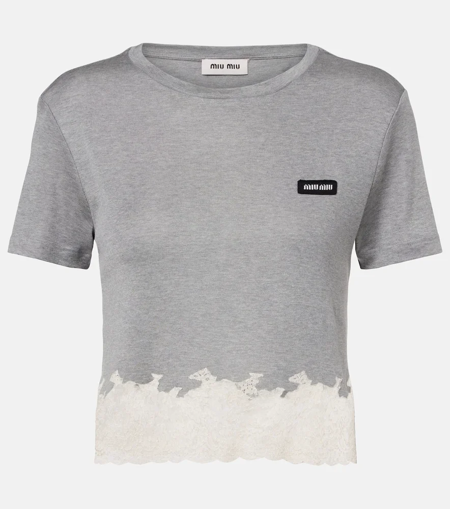 Lace-trimmed silk jersey crop top