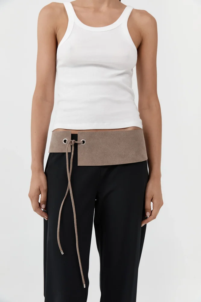 Suede Asymmetric Belt - Almond