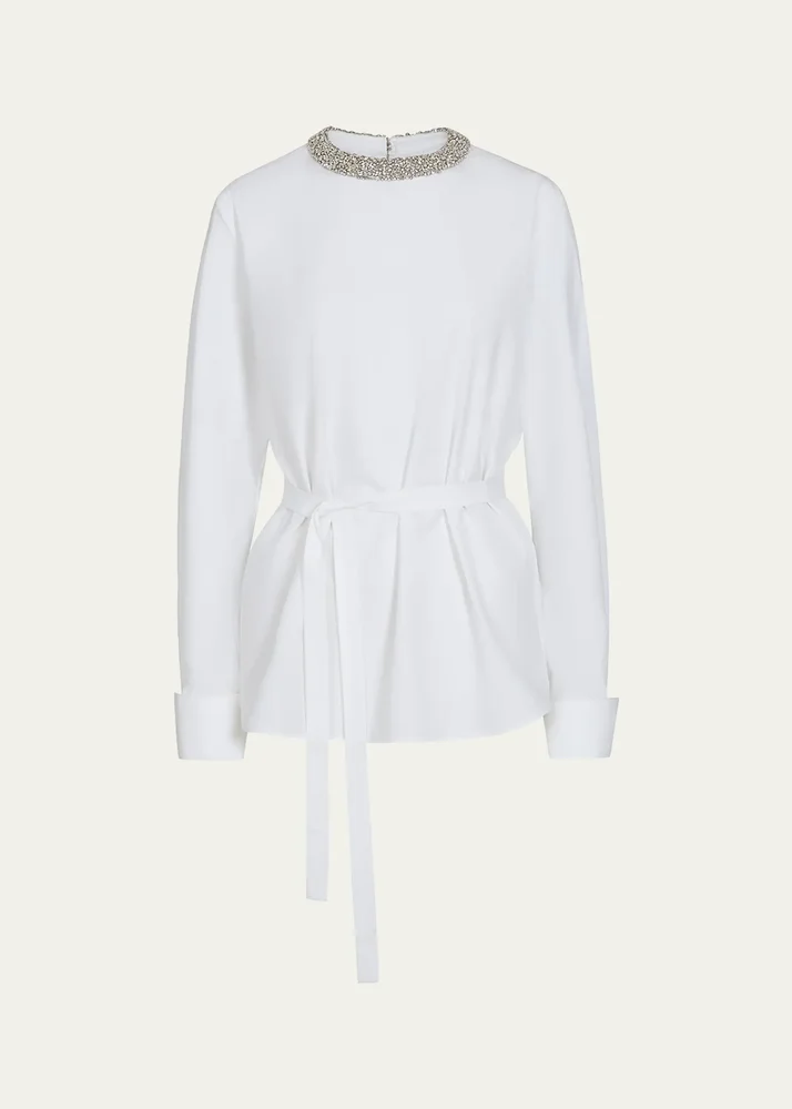 Crystal-Embellished Tie-Waist Top